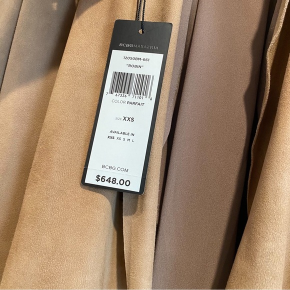 $648‼️BCBGMaxAzria Suede Camel Draped Blazer Coat Jacket Minimalist Quite Luxury - Picture 11 of 12